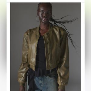 Lioness Allure Faux Leather Bomber Jacket olive green